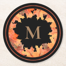 Fall Maple Leaves Monogram Black