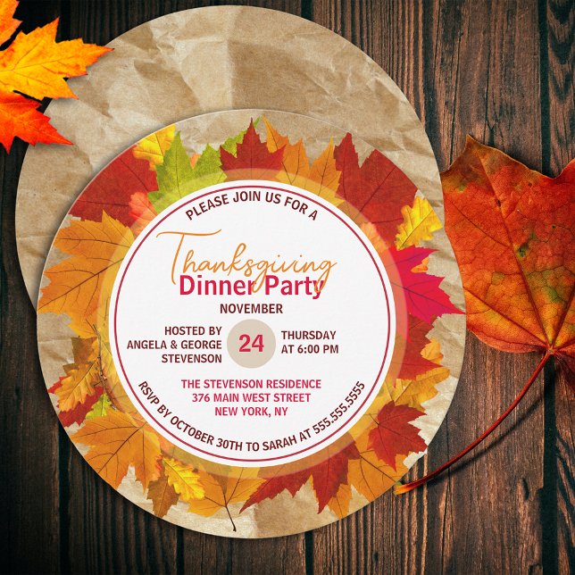 Fall Maple Leaves On Paper Texture Thanksgiving Invitation (Creator Uploaded)