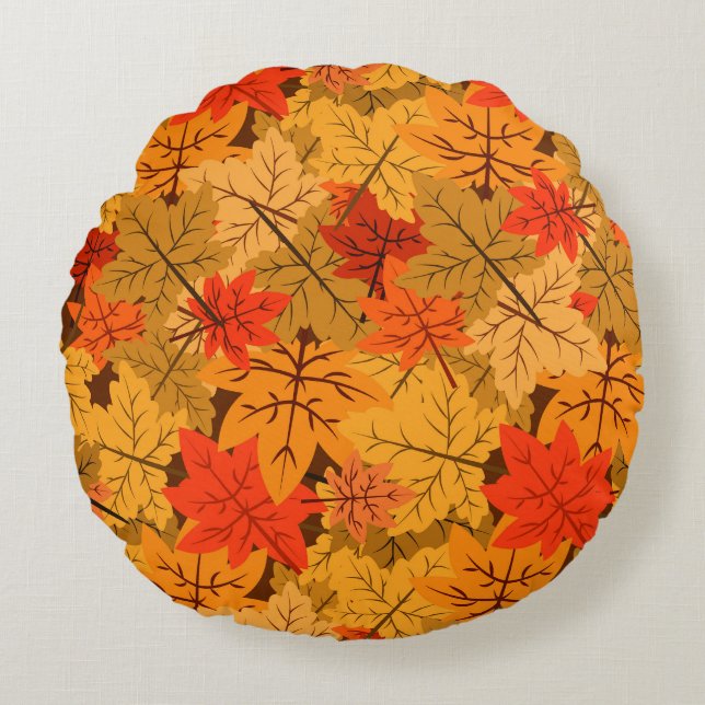 Fall Maple Leaves Round Cushion (Front)