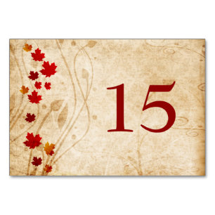 Fall maple leaves, rustic wedding table numbers