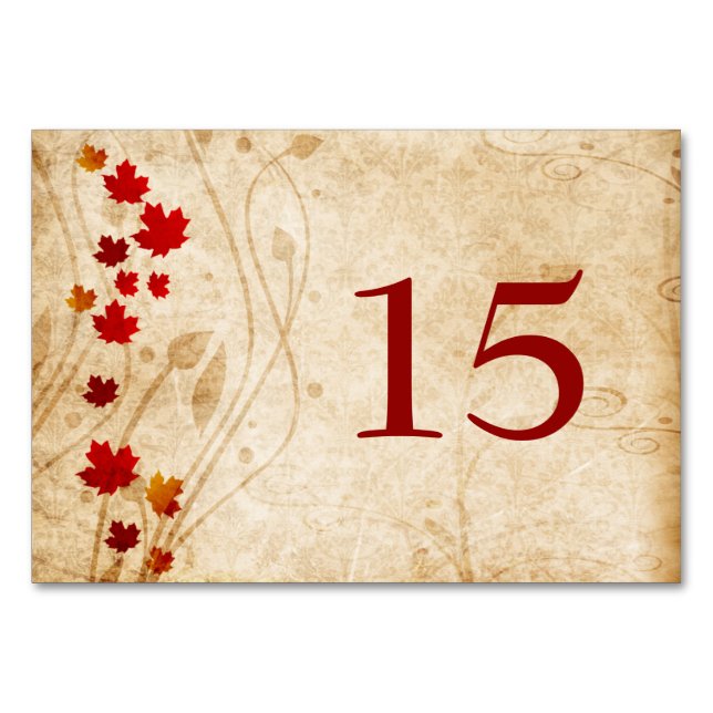 Fall maple leaves, rustic wedding table numbers (Front)