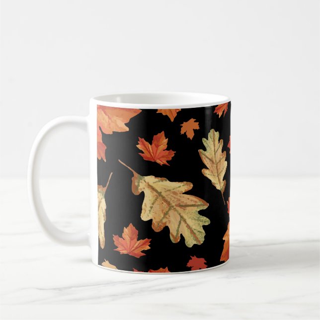 Fall Maple Leaves Thanksgiving Pattern Coffee Mug (Left)