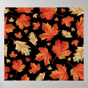 Fall Maple Leaves Thanksgiving Pattern Poster