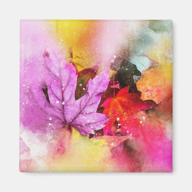 Fall maple leaves watercolor autumn pastel magnet (Front)