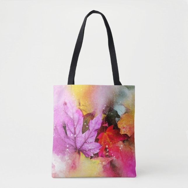 Fall maple leaves watercolor autumn pastel tote bag (Front)