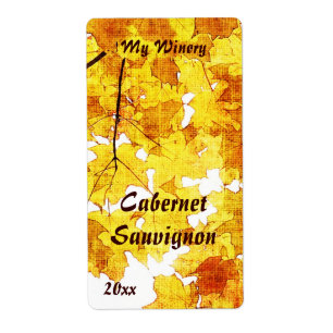 Fall maple leaves wine bottle label