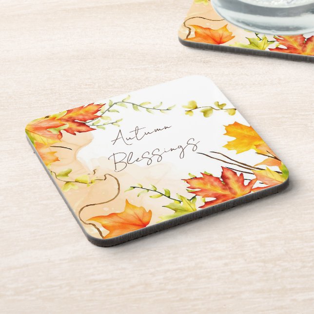 Fall maple leaves with custom text    coaster (Left Side)