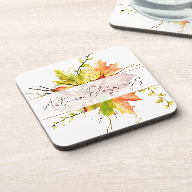 Fall maple leaves with custom text   coaster (Left Side)