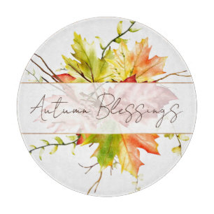 Fall maple leaves with custom text   cutting board