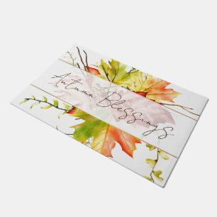 Fall maple leaves with custom text doormat