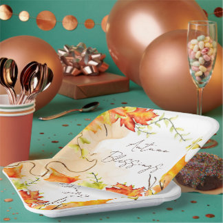 Fall maple leaves with custom text paper plate