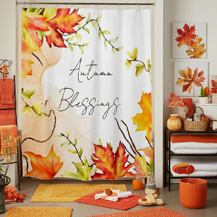 Fall maple leaves with custom text    shower curtain