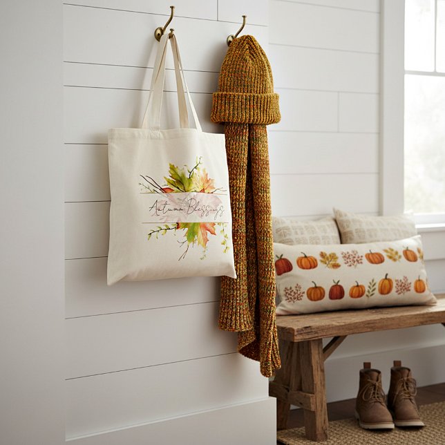 Fall maple leaves with custom text  tote bag (Creator Uploaded)