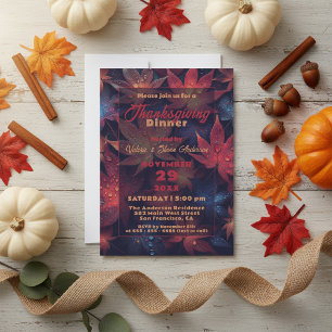 Fall Maple Leaves with Water Droplets Thanksgiving Invitation