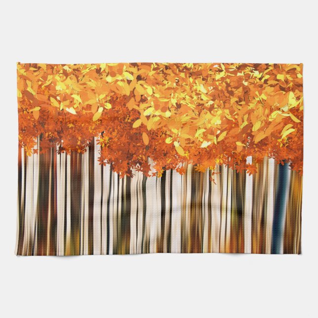 Fall maple tree forest striped orange grey tea towel (Horizontal)