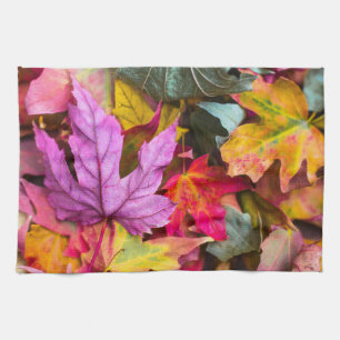 Fall maple tree leaves colourful autumn nature tea towel