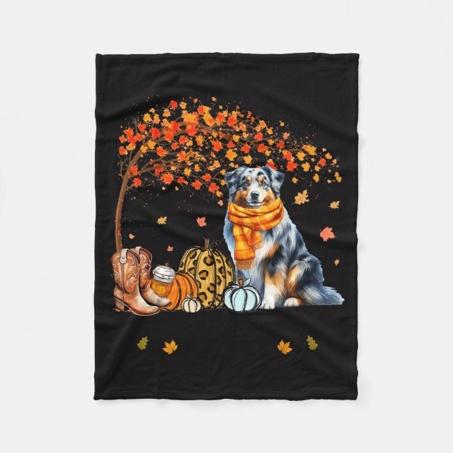 Fall Maple Tree Print Dog Lover Happy Thanksgiving Fleece Blanket (Front)