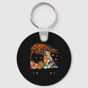 Fall Maple Tree Print Dog Lover Happy Thanksgiving Key Ring