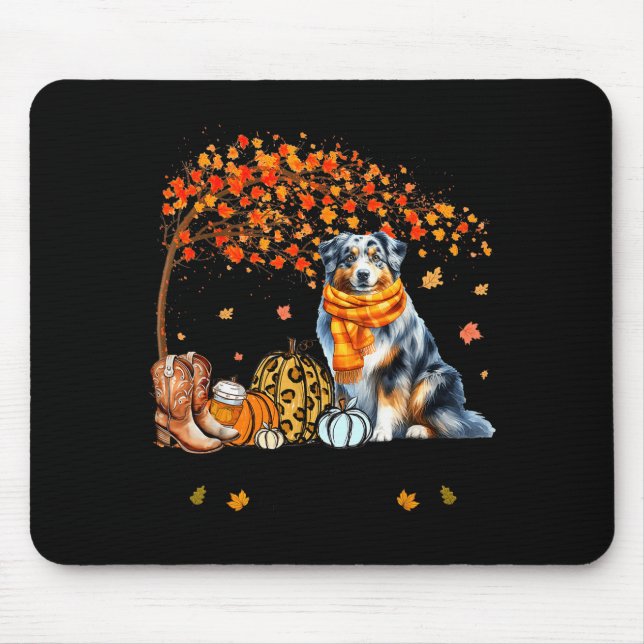 Fall Maple Tree Print Dog Lover Happy Thanksgiving Mouse Pad (Front)