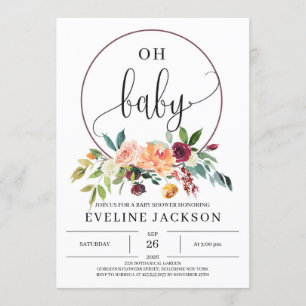 Fall marigold floral red wreath baby shower invite