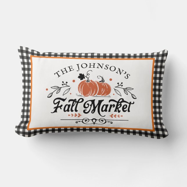 Fall Market Pumpkin Patch | Farmhouse Lumbar Cushion (Front)