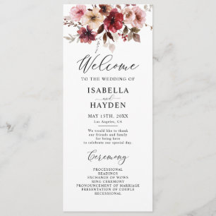 Fall Maroon Blush Boho Floral Wedding Flat Program