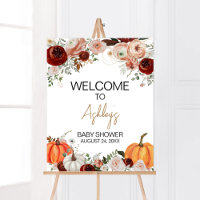 Fall Marsala Burgundy Floral Pumpkin Welcome