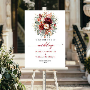 Fall Marsala Floral Eucalyptus Boho Wedding Welcom Poster