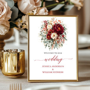 Fall Marsala Floral Greenery Tabletop Wedding 8x10 Poster