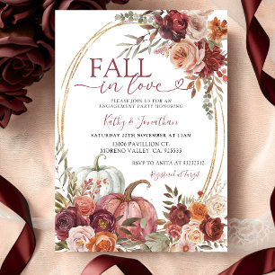 Fall Marsala Floral Pumpkin Gold Engagement Party Invitation