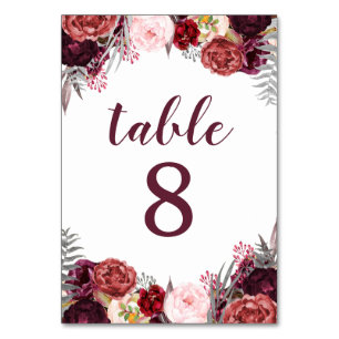 Fall Marsala Peony Wedding Table Number Cards