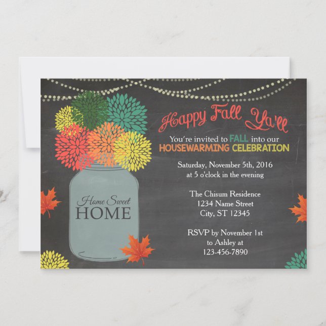 Fall Mason Jar Housewarming Invitation (Front)