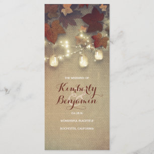Fall Mason Jar Light Rustic Maple Wedding Programs