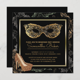 Fall Masquerade Party   Black Gold Costume Ball Invitation