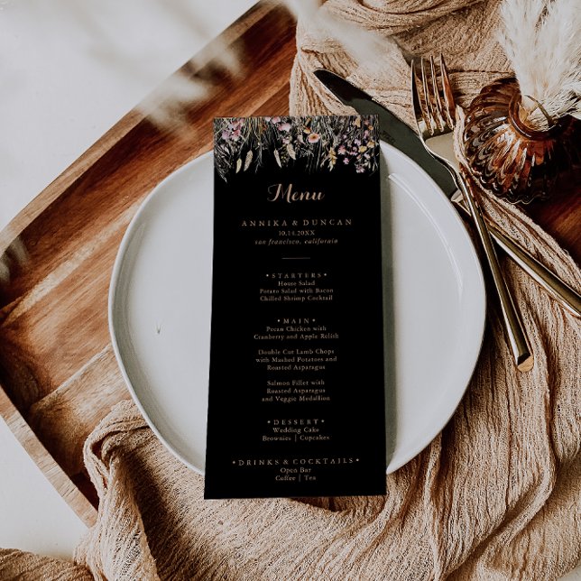 Fall Meadow Wild Floral Calligraphy Dinner Menu (Creator Uploaded)