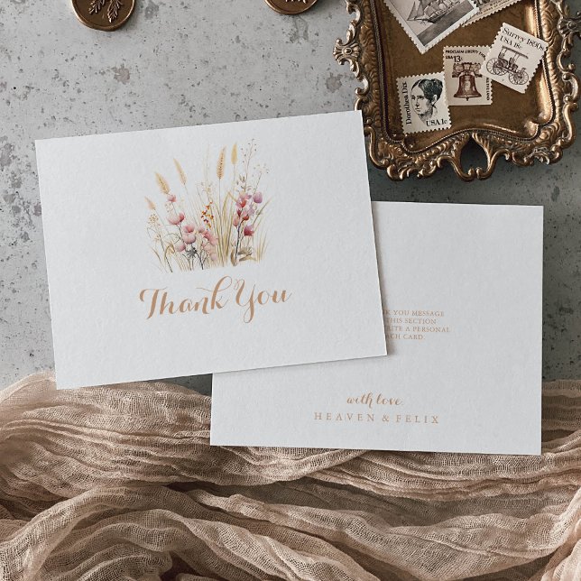 Fall Meadow Wild Floral Flat Wedding Thank You Card (Creator Uploaded)