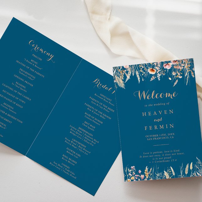 Fall Meadow Wild Floral Folded Wedding Program (Creator Uploaded)