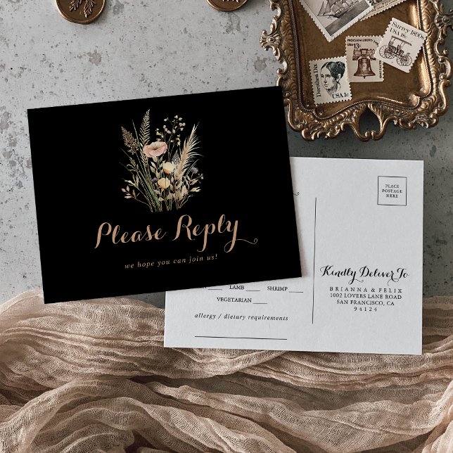 Fall Meadow Wild Floral Menu Choice RSVP Postcard (Creator Uploaded)