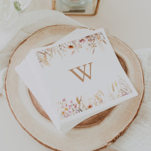 Fall Meadow Wild Floral Monogram Wedding  Napkin