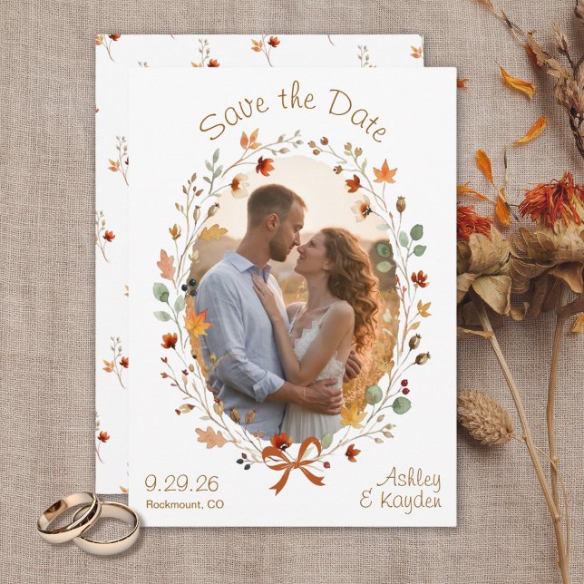 Fall Meadow Wreath Photo Wedding Save the Date (Creator Uploaded)