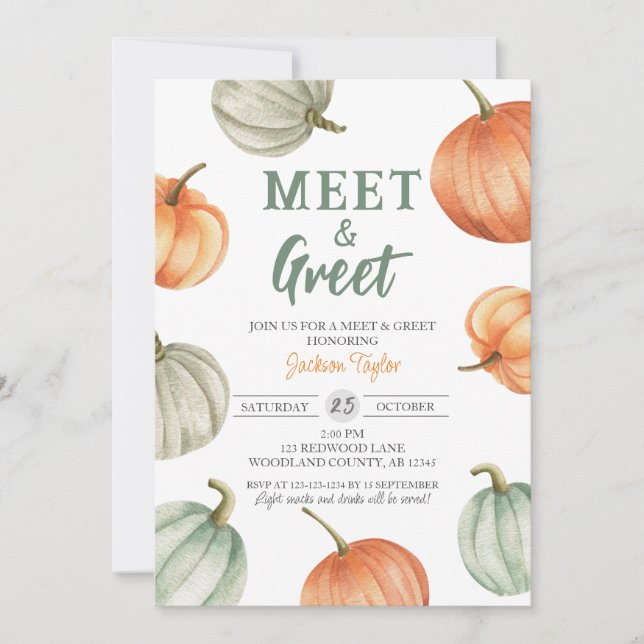 Fall Meet & Greet, Pumpkin Baby Announcement (Front)