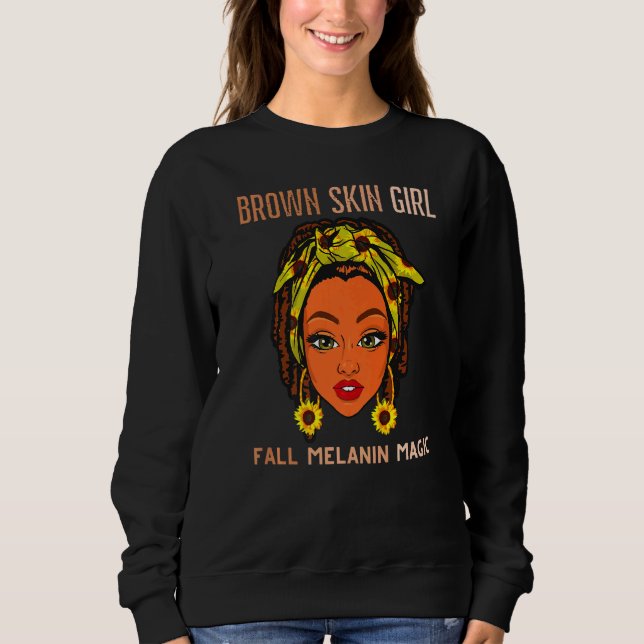 Fall Melanin Black Magic Retro Sunflower Brown Ski Sweatshirt (Front)