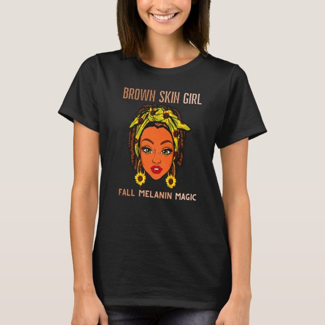 Fall Melanin Black Magic Retro Sunflower Brown Ski T-Shirt (Front)