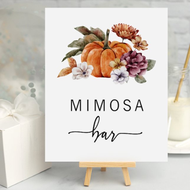 Fall Mimosa Bar Poster (Mimosa Bar Sign Bridal Shower Fall In Love Pumpkin Watercolor Floral by Painted Paperie)