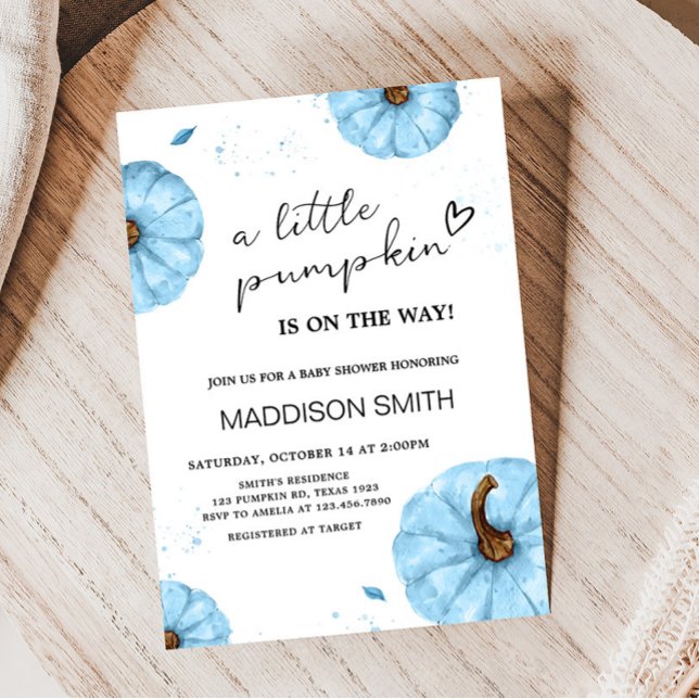 Fall Minimalist Blue Pumpkin Baby Shower Invitation (Blue Pumpkin Minimalist Baby Shower)