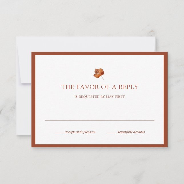 Fall Minimalistic Leaf Terracotta Border Wedding RSVP Card (Front)