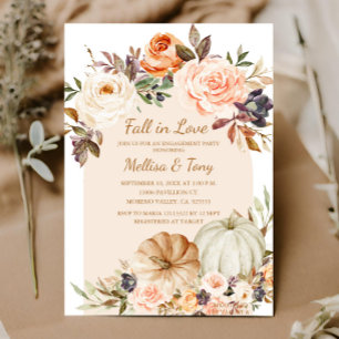Fall Modern Arch Floral Pumpkin Falling in love   Invitation