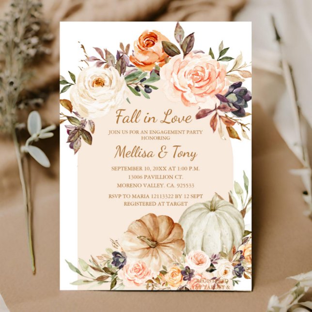 Fall Modern Arch Floral Pumpkin Falling in love   Invitation (Creator Uploaded)