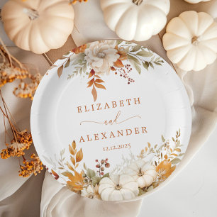 Fall Modern Rustic terracotta Wedding Paper Plate