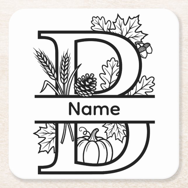 Fall Monogram "B"  Square Paper Coaster (Front)